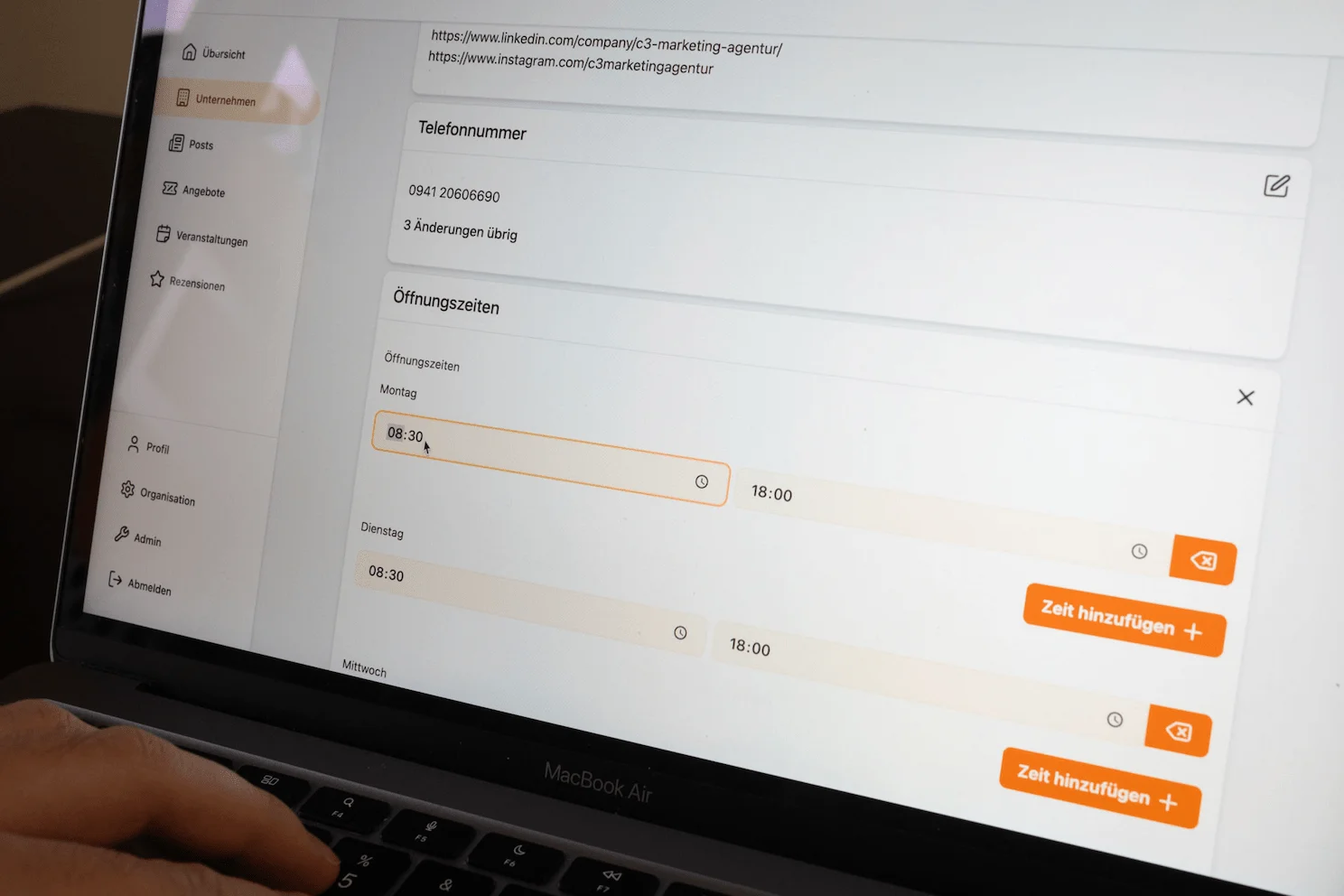 Ein Beispiel der Benutzeroberfläche
des Standortwals